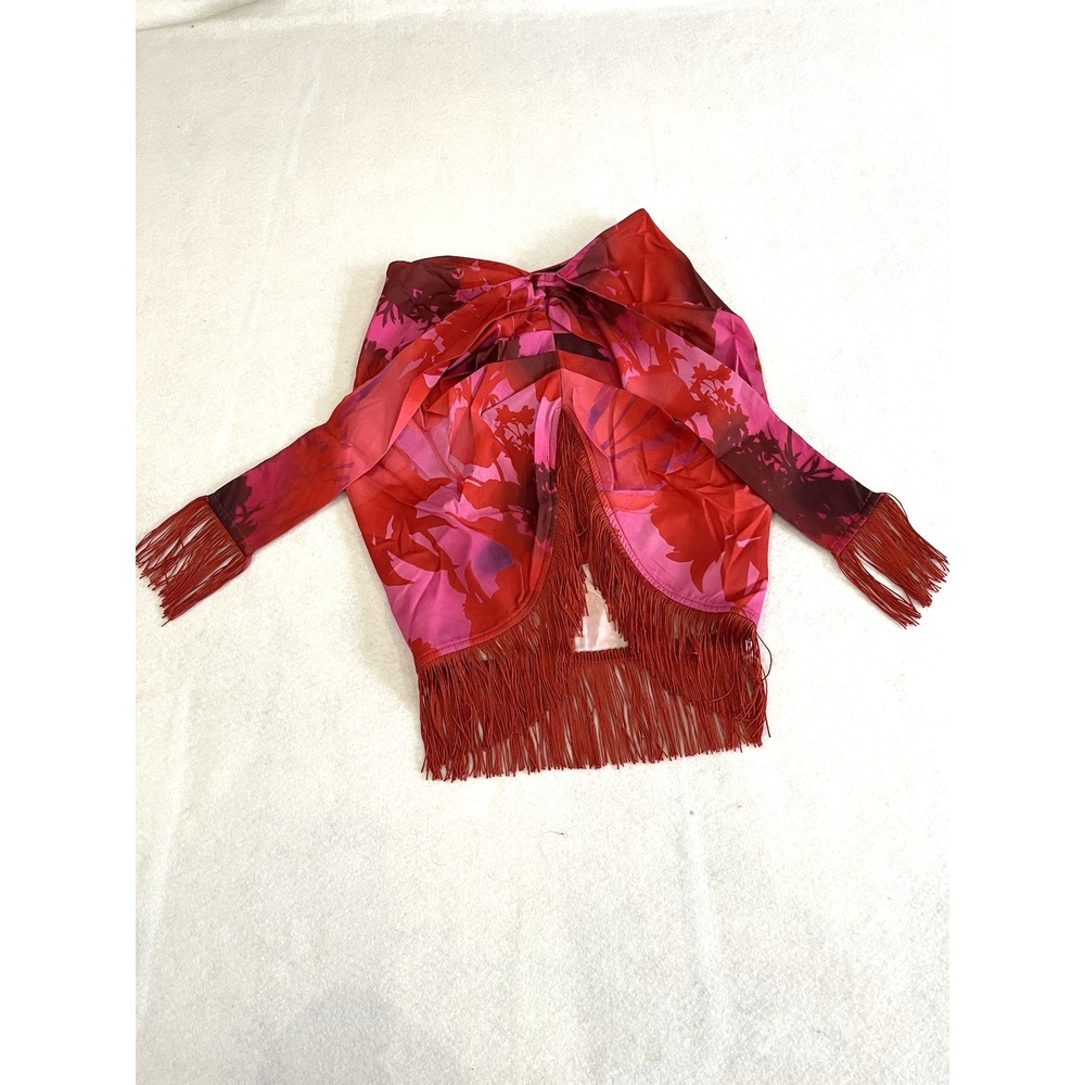 Pretty Little Thing Red Marble Print Woven Tassel Wrap Skirt Beach US 0